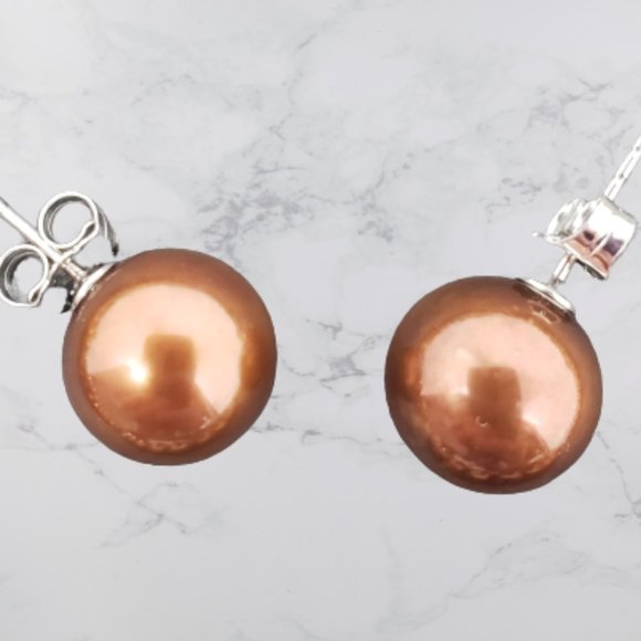 Cultured Mahogany Dyed Pearls 4 Piece Set Necklace/2 Bracelets/Earrings - Picture 4 of 8